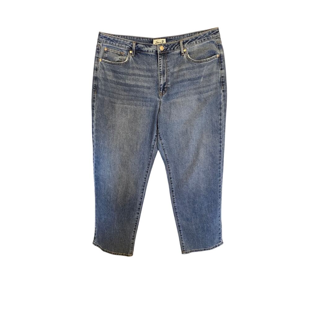Seven7 Women's Straight Leg Jeans in Medium Blue Wash